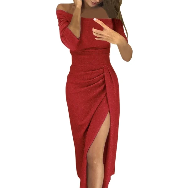 Women's Tube Strapless Maxi Dress Side Slit Bodycon Dress Cocktail Dress - Image 22