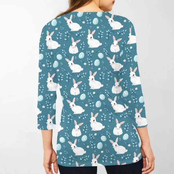 Women's Casual Round Neck Easter Egg Print Three-quarter Sleeve T-shirt Top - Image 10
