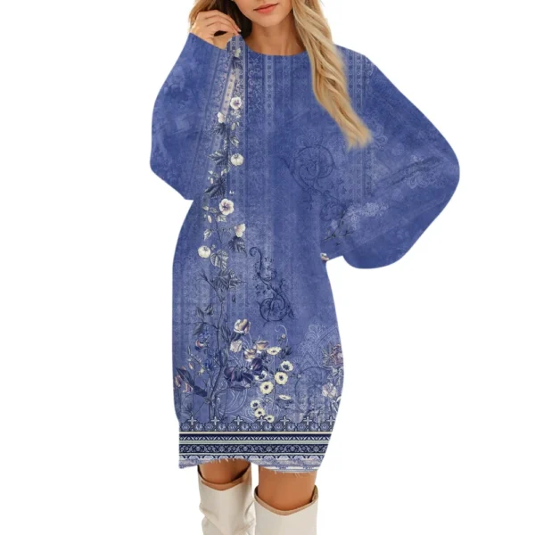 Women's Round Neck Casual Long Sleeve Plush Gradient Vintage Floral Print - Image 17