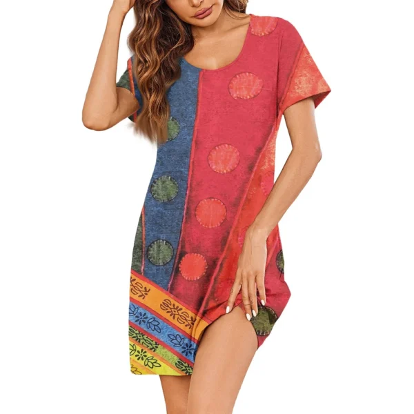 Womens Summer Dresses Short Sleeve Linen Casual T-Shirt Dresses Swing Beach - Image 2