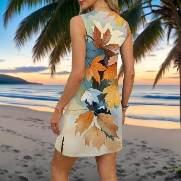 Women's Casual Fashion Sexy V-neck Sleeveless Floral Hem Slit Dress - Image 11
