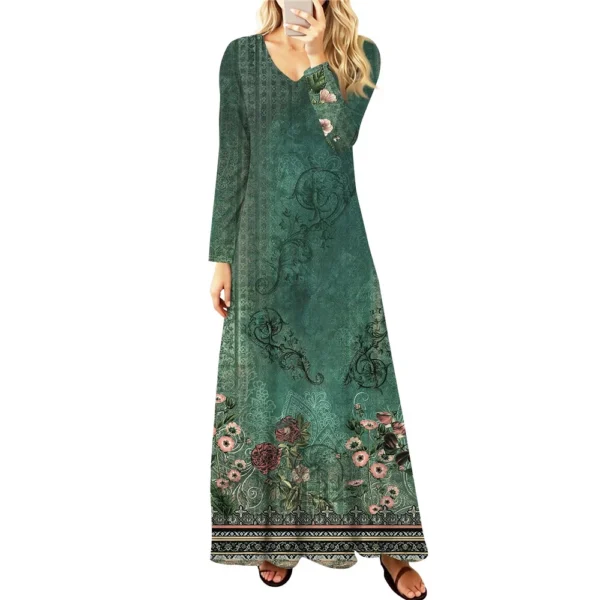 Women's Casual Fashion Long Sleeve Graphic Printed Vintage Long Dresses Fall - Image 6