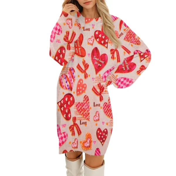 Women's Round Neck Casual Long Sleeve Valentine's Day Plush Gradient Plaid - Image 4