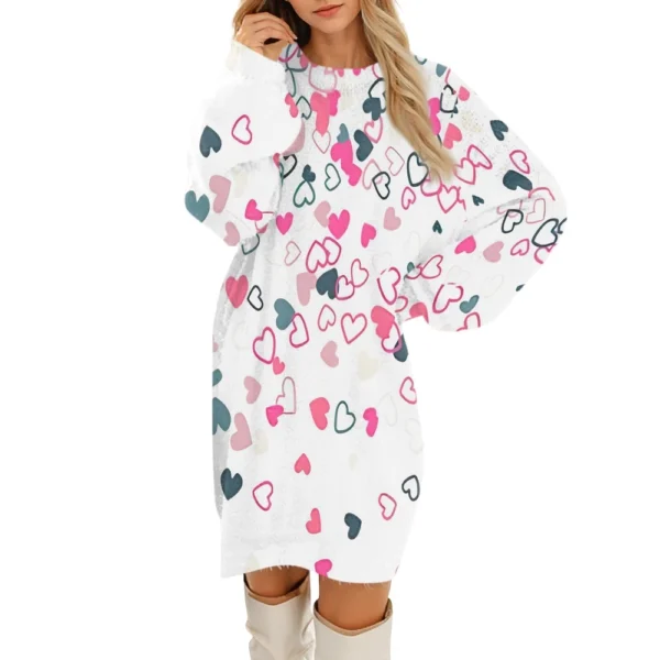 Women's Round Neck Casual Long Sleeve Valentine's Day Plush Gradient Plaid - Image 4