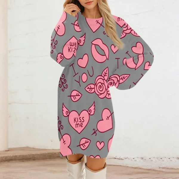 Women's Round Neck Casual Long Sleeve Valentine's Day Plush Gradient Plaid - Image 31