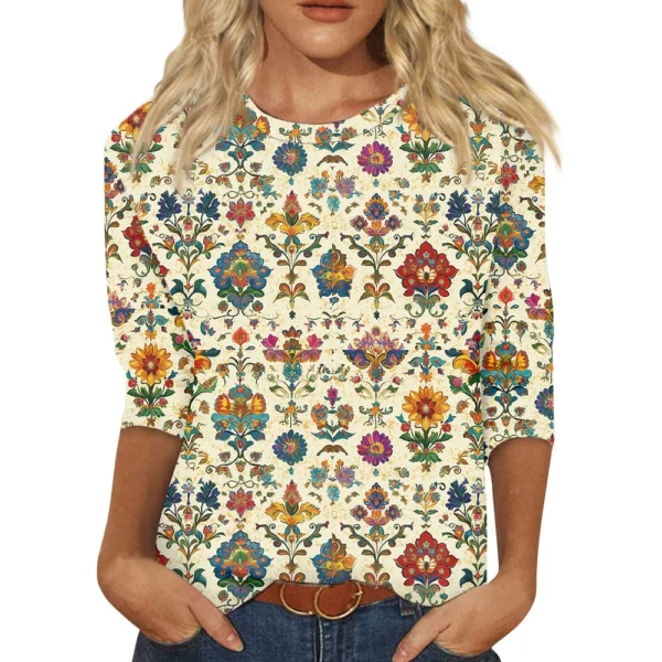 Women's Round Neck Short Sleeved Daily Fashion Casual Printed Loose T-Shirt - Image 17