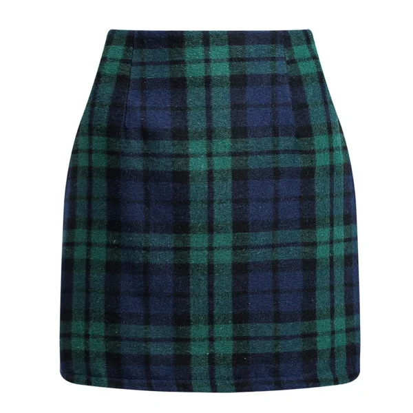 Womens High Waist Plaid Skirt Bodycon Pencil Wool Mini Skirts - Image 17