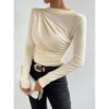 Women's Solid Color Slim Long Sleeve T-Shirt Women - Image 6