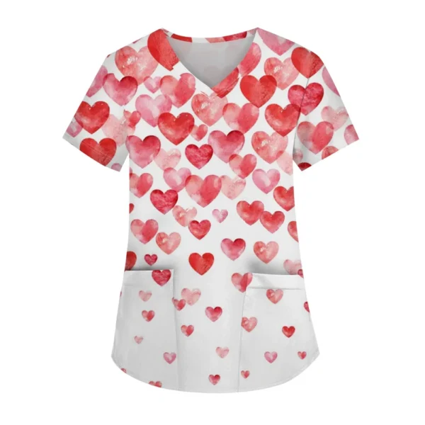 Women's Fashion V-neck Short Sleeve Workwear With Pockets Printed Tops - Image 8
