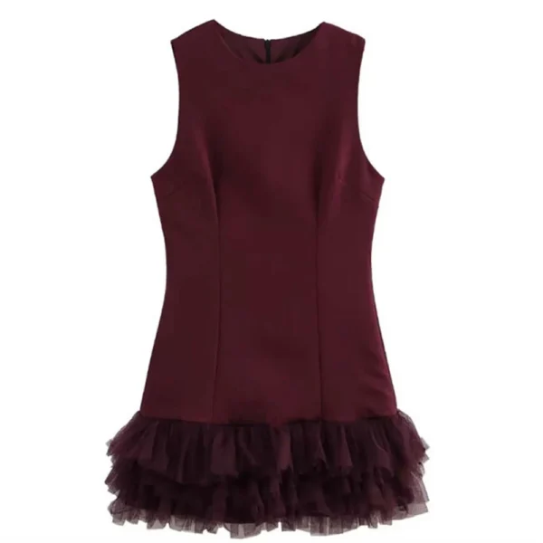 Women's Sleeveless Pleated Dress Pullover Round Neck  Zipper Back Mini Dress - Image 11