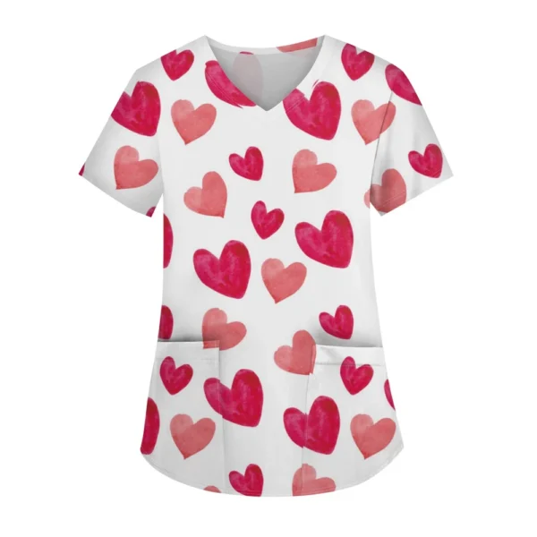Women's Fashion V-neck Short Sleeve Workwear With Pockets Printed Tops - Image 20