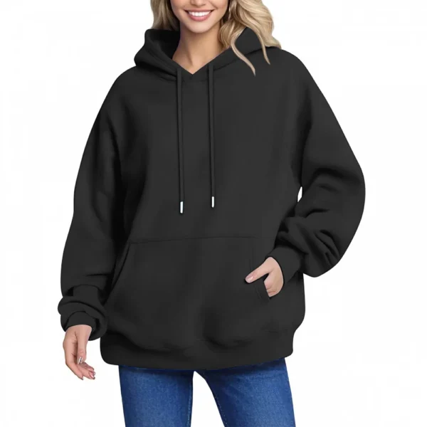Women's Hoodie Women's Solid Color Long-sleeved Baggy Pullover Sweater Top - Image 14