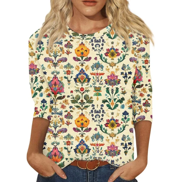Women's Round Neck Short Sleeved Daily Fashion Casual Printed Loose T-Shirt - Image 32