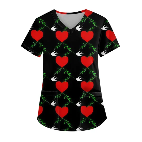 Women's Fashion V-neck Short Sleeve Workwear With Pockets Printed Tops - Image 6