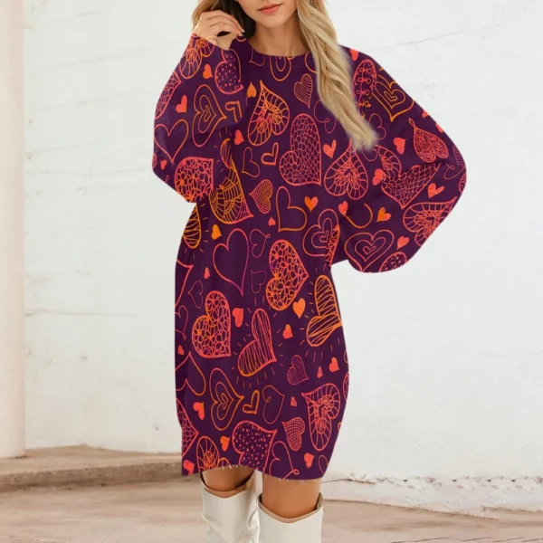 Women's Round Neck Casual Long Sleeve Valentine's Day Plush Gradient Plaid - Image 34