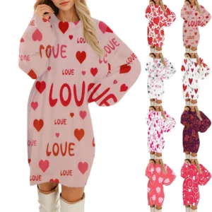 Women's Round Neck Casual Long Sleeve Valentine's Day Plush Gradient Plaid