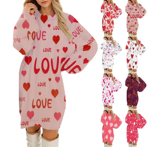 Women's Round Neck Casual Long Sleeve Valentine's Day Plush Gradient Plaid
