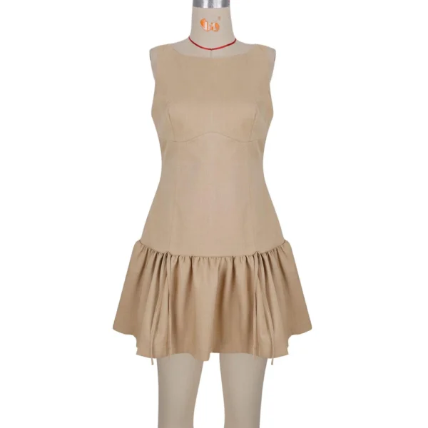 Women's Sleeveless Pleated Dress Pullover Round Neck  Zipper Back Mini Dress - Image 6
