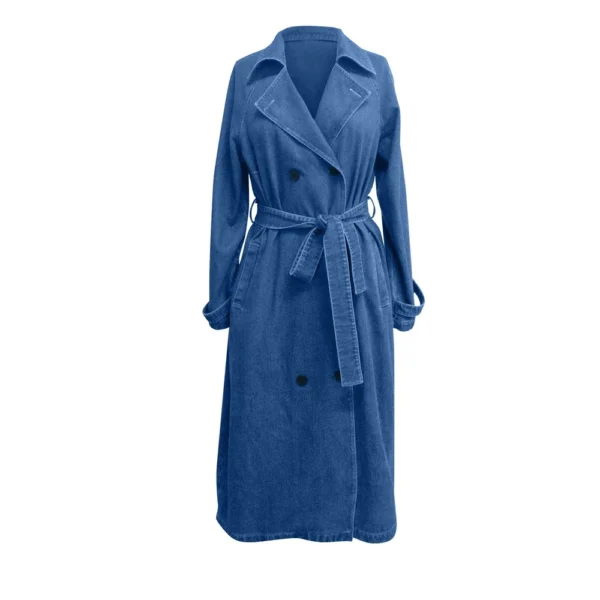 Fall  And Winter Women's Windbreaker Denim Cotton Solid Color Double Pockets - Image 12