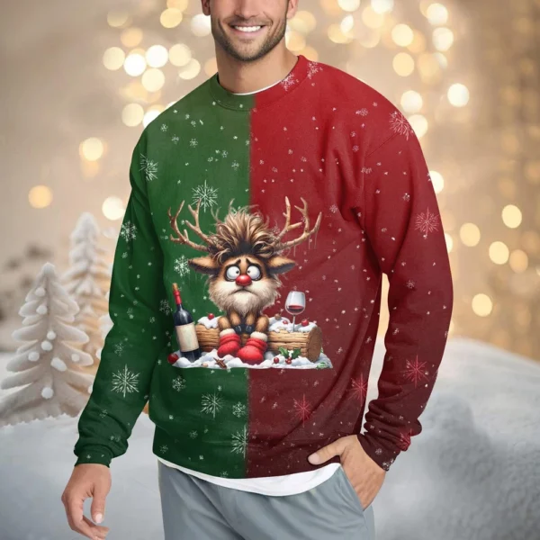 Men's Casual Fashion Comfortable Christmas Printed Round Neck Pullover - Image 46