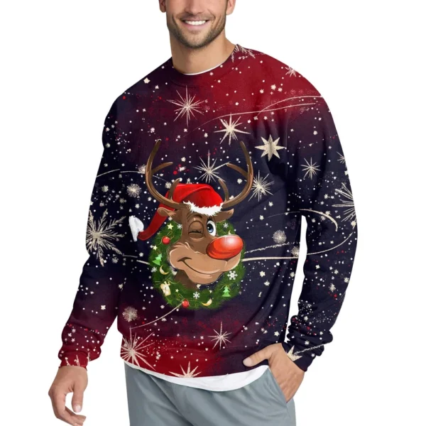 Men's Casual Fashion Comfortable Christmas Printed Round Neck Pullover - Image 14