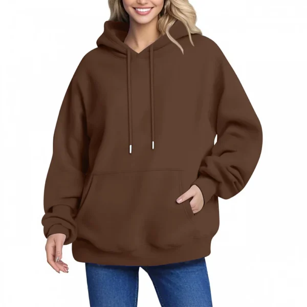Women's Hoodie Women's Solid Color Long-sleeved Baggy Pullover Sweater Top - Image 16