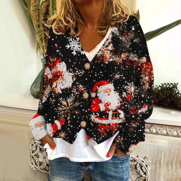 Women's Fashion Short Coat Casual Long Sleeve Printed Single Breasted Plush Top - Image 25