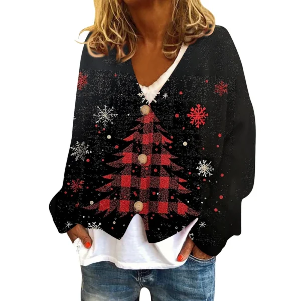 Women's Fashion Short Coat Casual Long Sleeve Printed Single Breasted Plush Top - Image 6