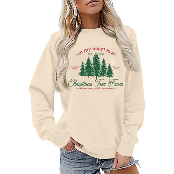 Women's Sweatshirt Sports Christmas Print Pullover Sweatshirt Round Neck Long - Image 13