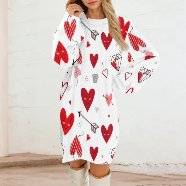 Women's Round Neck Casual Long Sleeve Valentine's Day Plush Gradient Plaid - Image 16