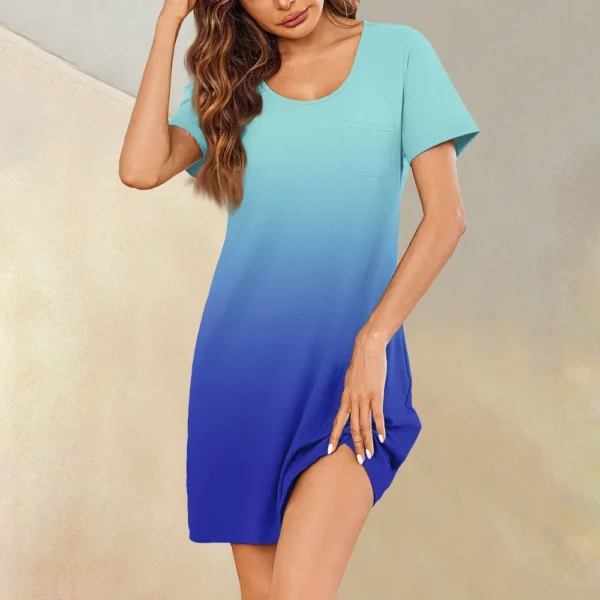 Womens Summer Dresses Short Sleeve Linen Casual T-Shirt Dresses Swing Beach - Image 16