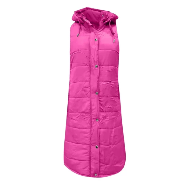 Women's Fashion Solid Color Hooded Single-Breasted Mid-Length Cotton Vest Slim - Image 11