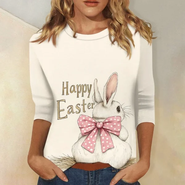 Women's Printed Basic Easter Fashion Tops Casual Plus Size 3/4 Sleeve Pullover - Image 16