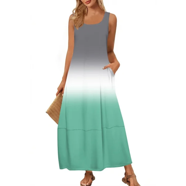 Women's Casual Floor-length Summer Beach Dress Loose Gradient Print Sundress - Image 3