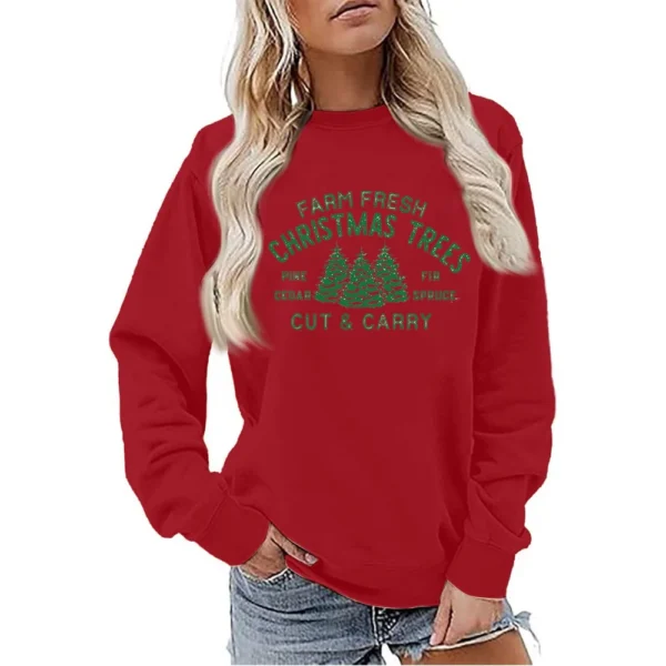 Women's Sweatshirt Sports Christmas Print Pullover Sweatshirt Round Neck Long - Image 34