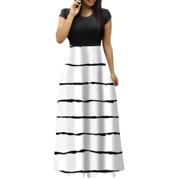 Women's Fashion Casual Loose Printed Round Neck Short Sleeve Long Dresses - Image 8