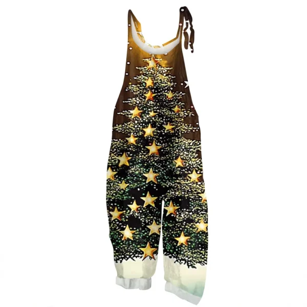 Women's Vintage Shoulder Strap Loose Print Christmas Jumpsuit Casual - Image 4