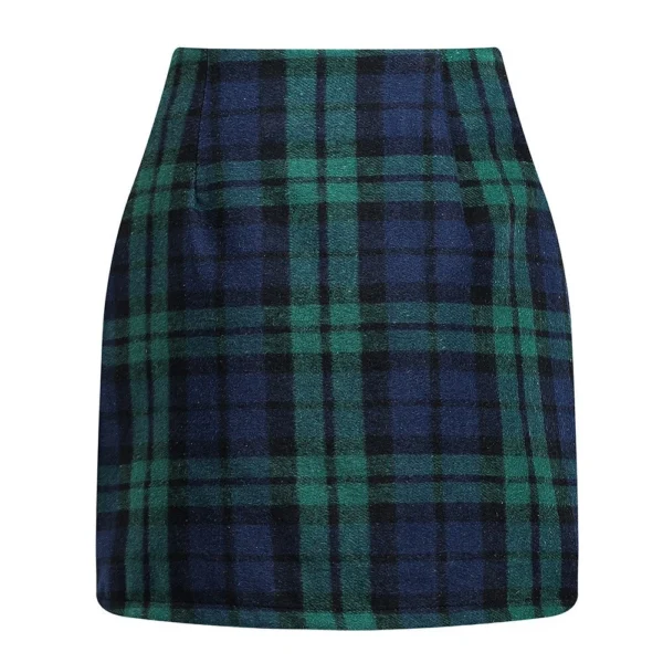 Womens High Waist Plaid Skirt Bodycon Pencil Wool Mini Skirts - Image 2