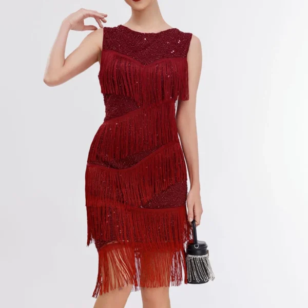 Women's Casual Sequin Bead Tassel Vest Sleeveless Evening Dress Sleeveless Dress - Image 3