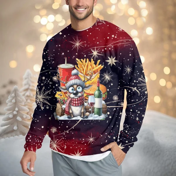 Men's Casual Fashion Comfortable Christmas Printed Round Neck Pullover - Image 19