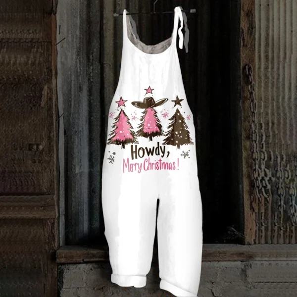 Women's Shoulder Strap Print Christmas Loose Vintage Jumpsuit Casual - Image 16