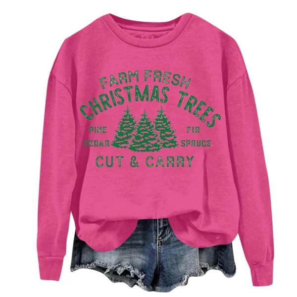 Women's Sweatshirt Sports Christmas Print Pullover Sweatshirt Round Neck Long - Image 30