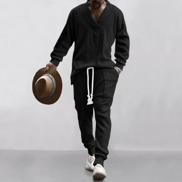 Men's casual trousers V-neck jacquard knit suit - Image 6