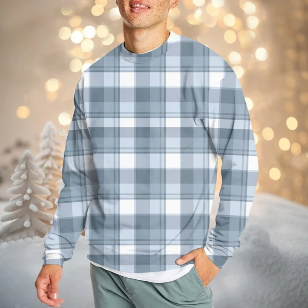 Men's Casual Fashion Comfortable Plaid Round Neck Pullover Sweatshirt Sweatshirt - Image 31