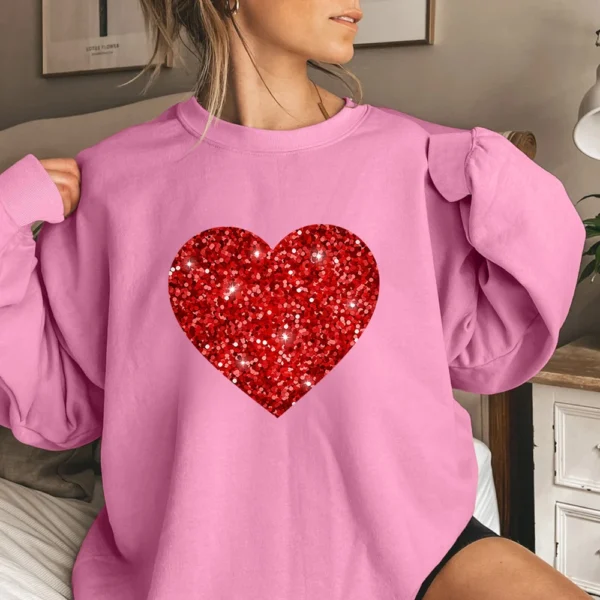 Women's T-shirt Tops Loose, Fashionable And Casual  Valentine's Day Print Round - Image 16