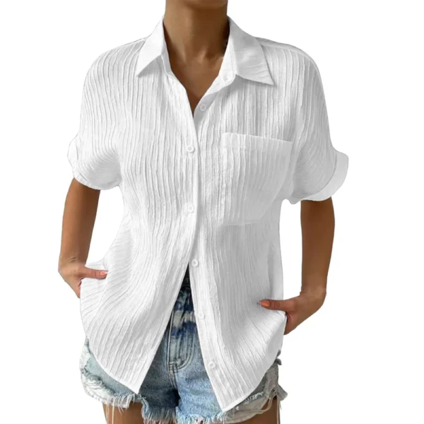 Women's Patchwork Pocket Solid Color Temperament Casual Lapel With Shoulder - Image 6
