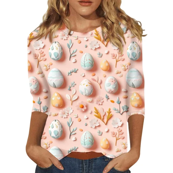 Women's Printed Tops Plus Size Casual Easter Basic Fashion 3/4 Sleeve Pullover - Image 7