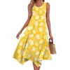 Women's Casual Fashion Round Neck Sleeveless Print Irregular Hem Midi Dress - Image 5