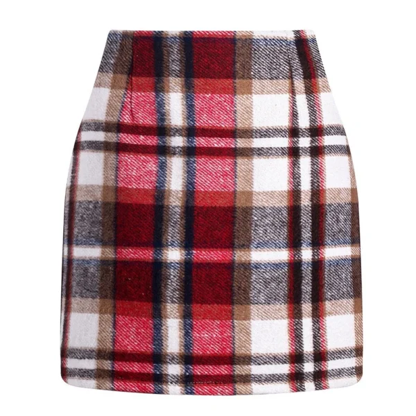 Womens High Waist Plaid Skirt Bodycon Pencil Wool Mini Skirts - Image 23