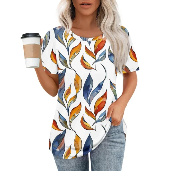Women's Round Neck Casual Fashion Printed Daily Short Sleeved Loose T-Shirt - Image 22
